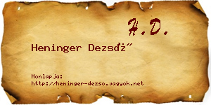 Heninger Dezső névjegykártya